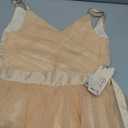 Flower Girl Dress for Wedding Pleated V Neck Satin Tulle Princess Dress Junior Bridesmaids Pageant Formal Ball Gown, No Size, Beige