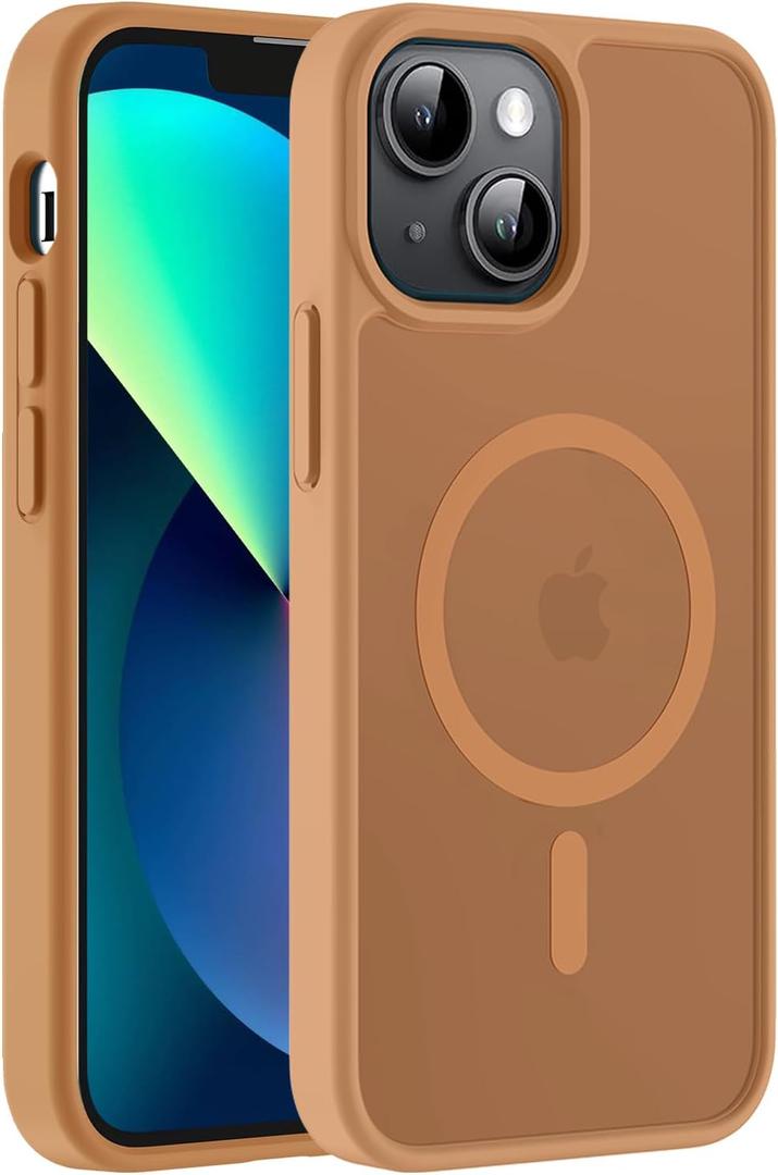 Hualele Magnetic for iPhone 13 Mini Case & iPhone 12 Mini Case,Compatible with MagSafe, Military Grade Dropproof Translucent Matte Hard Back Soft Edge Slim Phone Case iPhone 13/12 Mini,Brown