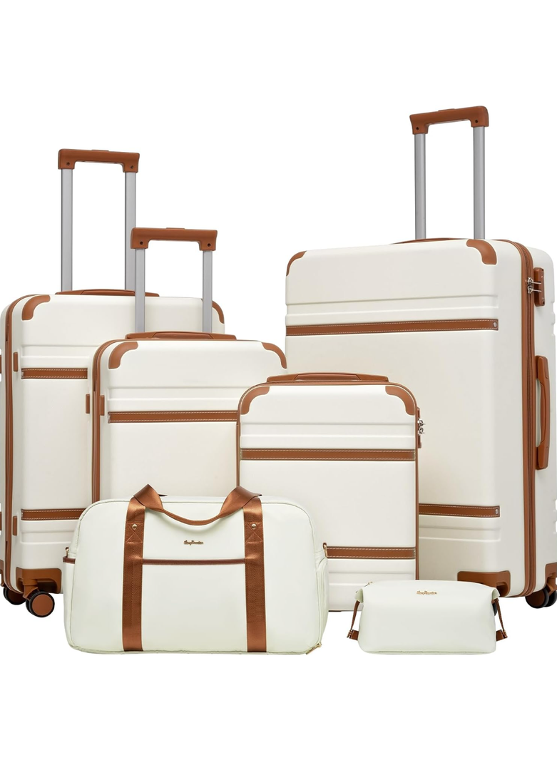 LONG VACATION Luggage Set 6 Piece Suitcase with Spinner Wheels, ABS+PC Hardshell Luggage with TSA Lock & YKK Zipper