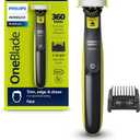 Philips Norelco OneBlade 360 Hybrid Face, Electric Beard Trimmer and Shaver, with 360 Blade Technology, 1x 360 Blade for Face, 5in1 Adjustable Comb, Model QP2724/90 (OneBlade 360 Face, Black & Lime Green)