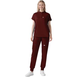 Scrubs for Women Set - Cool Stretch Scrub Top & Jogger Pants with 11 Pockets Breathable Nursing Uniform Scrub Suit (Large, Burgundy)
