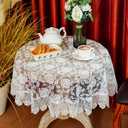 SUTAVIA Round Tablecloth White Embroidered Lace Raised Rose Pattern Fabric Farmhouse Rustic Table Cloth Decorative Cover for Dining Table Home Holiday Wedding Party (Rose, 33" Round)