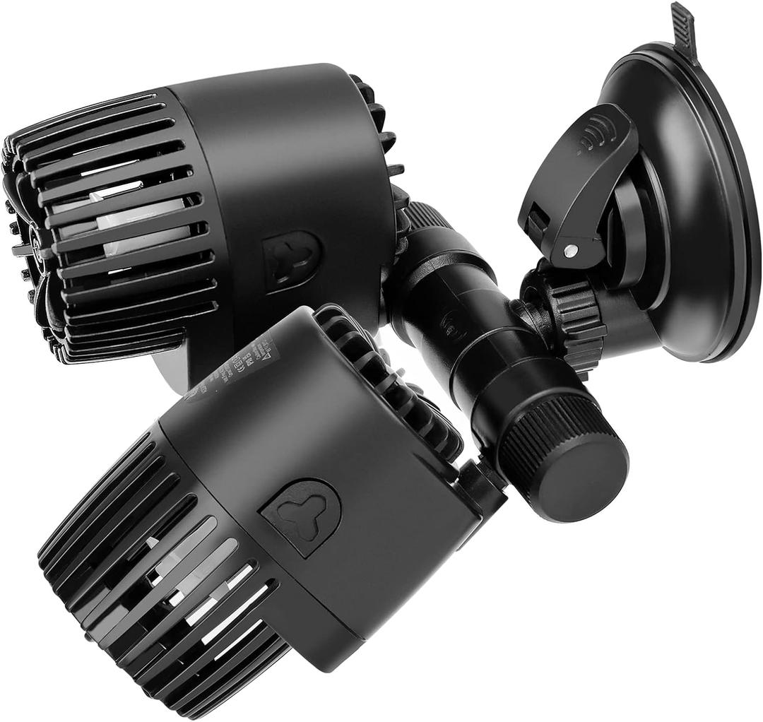 AQQA Aquarium Wave Maker, 8W/ 12W/ 20W/ 25W Suction Cup Fish Tank Double Powerhead Pump，110V/ 60Hz Ultra Quiet Submersible Circulation Pump, 360°+180°Adjustable For Freshwater Saltwater (8W 1585GPH)