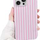 Compatible with iPhone 16 Pro Max Case,Cute Aesthetic Striped Pattern Cover for Women Girls,Soft TPU Shockproof Protective Stylish Kawaii Phone Case for iPhone 16 Pro Max 6.9",Pink
