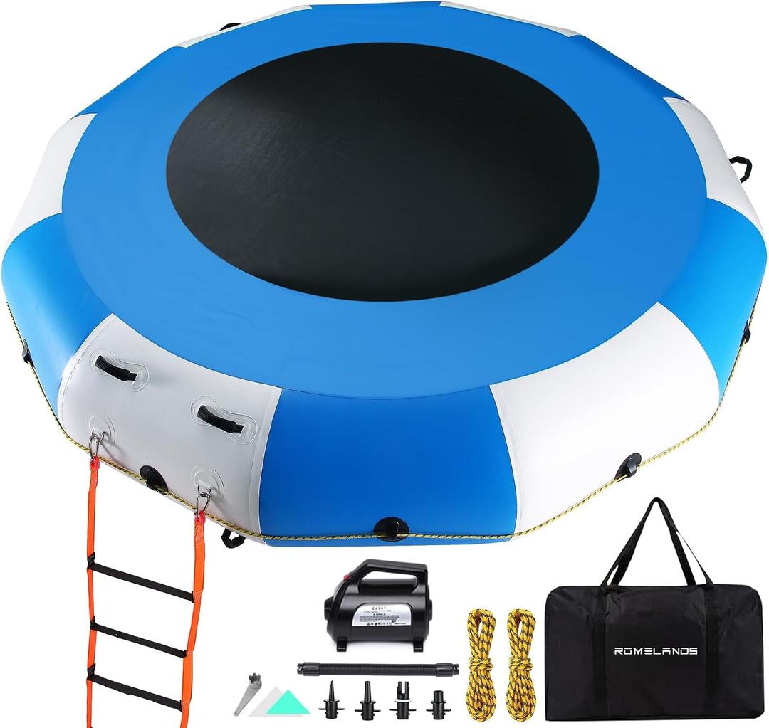 Inflatable Water Trampoline, 10FT Portable Floating Trampoline for Lake, Pool, Ocean, Swimming, Fishing, with Pump and Rope Ladder