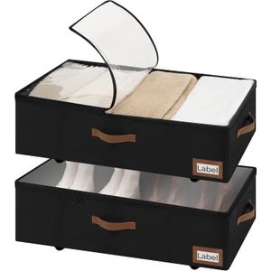 StorageWorks Under Bed Storage with Wheels, 10'' Underbed Storage Containers with Lid, 90L Clothes Organizer for Blankets, Sweaters, Bedding, 2-Pack, Black