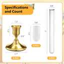 6-Pack Glass Bud Vase for Candlesticks & Brass Gold Taper Candle Holder Set, 7" Bud Vases for Flowers, Fits in 20-22mm Candle Vase Holders with Silicone Adapters for Tablescapes, Weddings & Home Decor