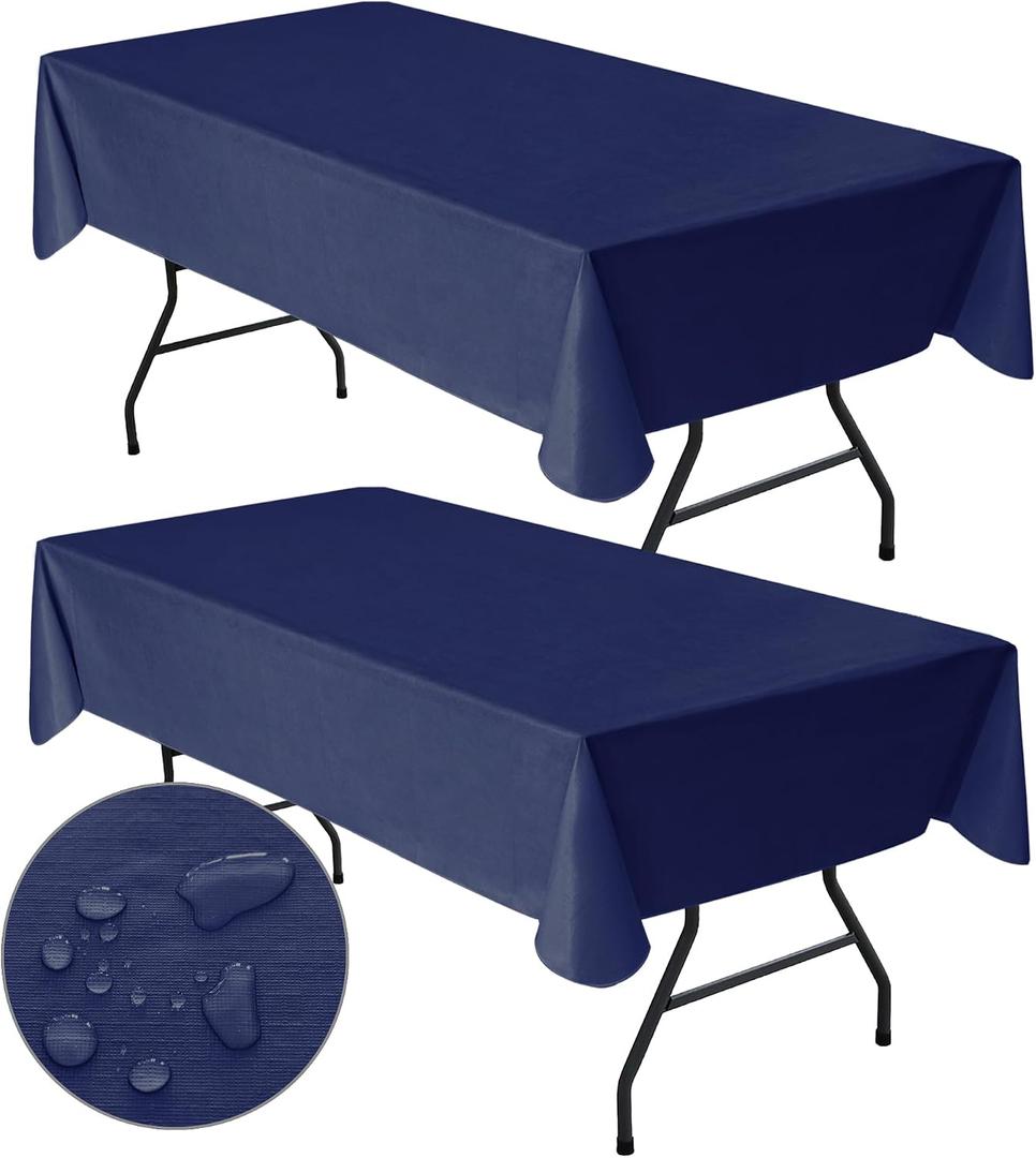 Waterproof Vinyl Tablecloth with Flannel Backing 2 Pcs 60x120 In Navy