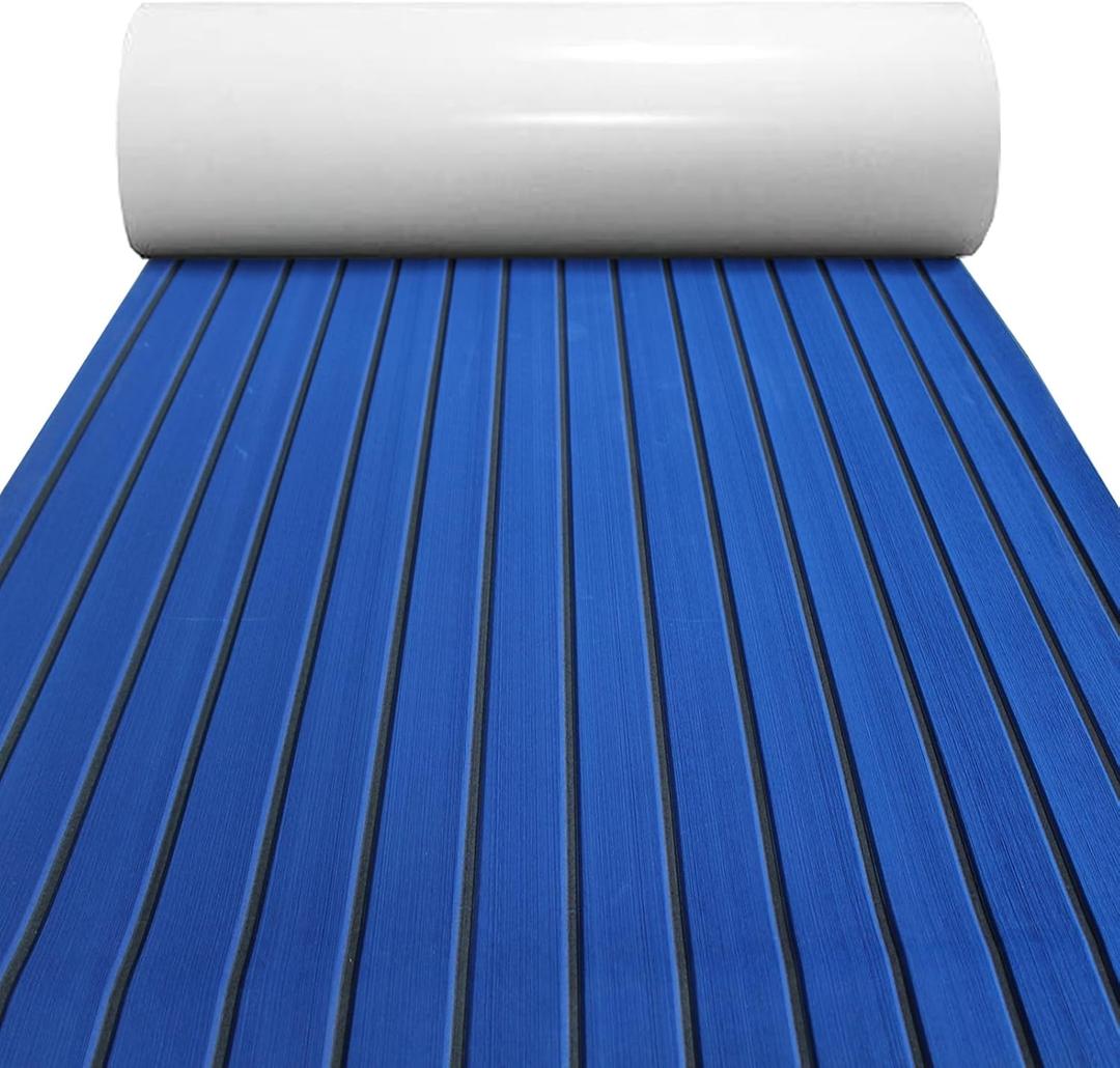 Boat Flooring Mat EVA Foam Boat Decking Marine Carpet Faux Teak Sea Decking Sheet Non-Slip Self-Adhesive Flooring Material for Boats Pontoon Yacht Surfboard Swim Platform RV Floor 94" x 35" (Dark Blue)