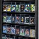 VERANI 35 Baseball Card Display Case - Graded Sports Card Display Frame - Holds Sport Cards with UV Protection Clear View Lockable Wall Cabinet for Football Basketball Hockey Trading Card Large Black