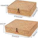 Moosky Flat Wicker Shelf Baskets with Lid, Seagrass Woven Basket Boxes for Storage Basket Bins Multipurpose Home Decor Organizer (Natural Set of 2)