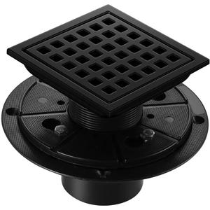 Shower Drain, Matte Black 4 inch Square Shower Floor Drain with Flange, Removeable Grid Panel SUS 304 Stainless Steel Square Shower Drain