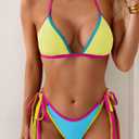 Eomenie Sexy Bikini Sets for Women Halter Triangle Top Two Piece Swimsuit Tie Side Bathing Suit Color Block Swimwear (Yellow, L)