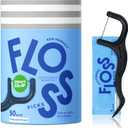 Individually Wrapped Dental Floss Picks (50ct) - Eco-Friendly Flosser Handle Made with Straw Wheat Blend | Great for Travel | PFA Free | Toothpick Stick End | Bamboo Charcoal Thread Whitens Teeth