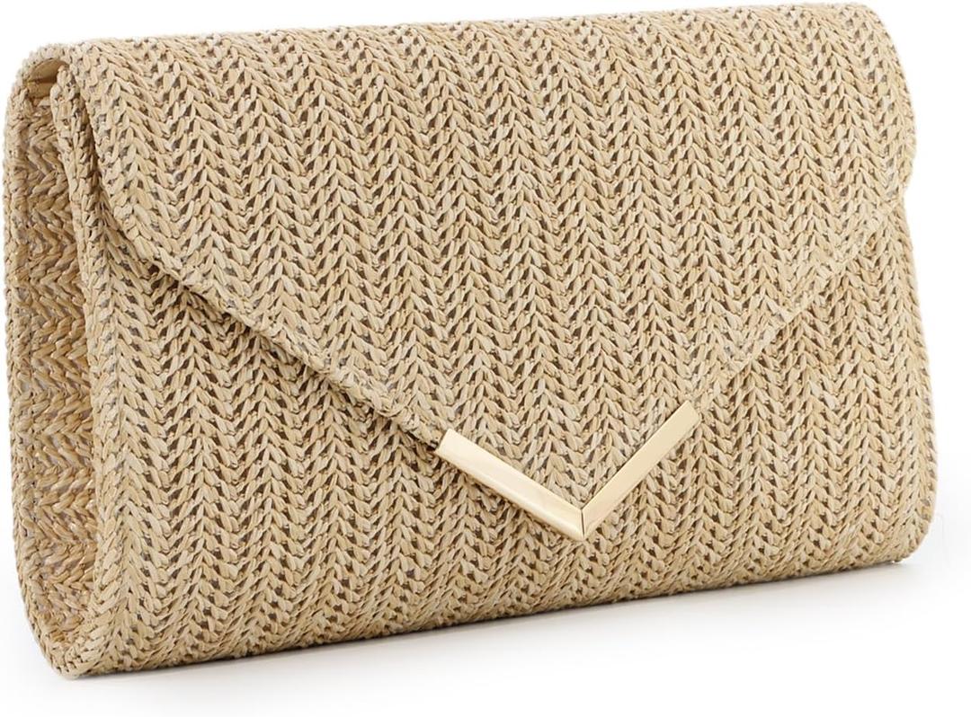 GOKTOW Straw Clutch Purse Raffia Rattan Summer Evening Bag Woven Beach Handbags for Women Wedding Vacation Travel Party 2025 (Nature)