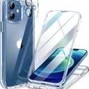 Miracase Glass Case for iPhone 12/12 Pro 6.1 inch, Upgraded Full-Body Rugged Phone Bumper Case Cover with Built-in 9H Tempered Glass Screen Protector and Camera Protector, Clear