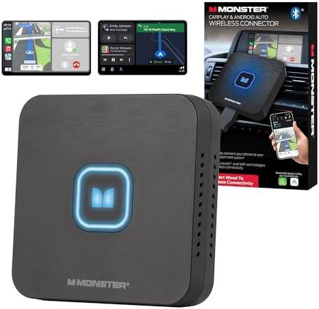 Monster Wireless CarPlay Adapter Compatible with Apple CarPlay & Android Auto, Upgrade Wired CarPlay & Android Auto to Wireless, Small & Compact Wireless CarPlay Dongle, USB-C & USB-A Cables Included