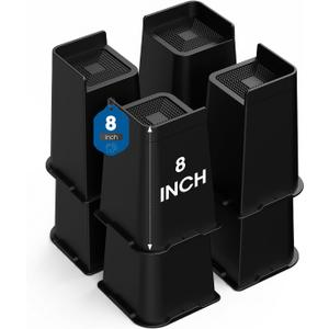 MXMZHXU Bed Risers 2 inch, 3 inch, 4 inch, 6 inch or 8 inch Heavy Duty Furniture Risers, Up to 6000 Lbs L shaped Design Bed lifts Blocks for Couch Desk Sofa Table (Black, 8 Inch 8 Pack)