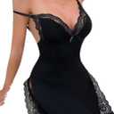 CHICME Women's Lace Trim Side Slit Modal Cami Sleep Dress Loungewear Cute Night Gowns for Women Black-XXL