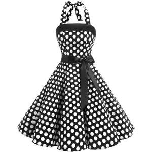 Vintage Dress for Women 1950s Halter Retro Cocktail Dresses Audrey Hepburn Style Rockabilly Swing Dress (Medium, Big Black White)