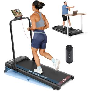 THERUN Walking Pad, 2 in 1 Foldable Treadmills for Home, 2.5HP Under Desk with Handle Bar, 16" Widened Running Belt, with Remote Control (Black)