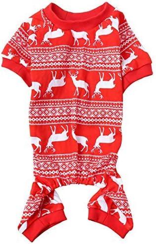 Lanyarco Cotton Christmas Dog Pajamas, Reindeer Costume Xmas Pet Clothes, Soft Christmas Dog PJS, Back 15" Medium Red (Medium(18-26lbs)Back15" Chest18")