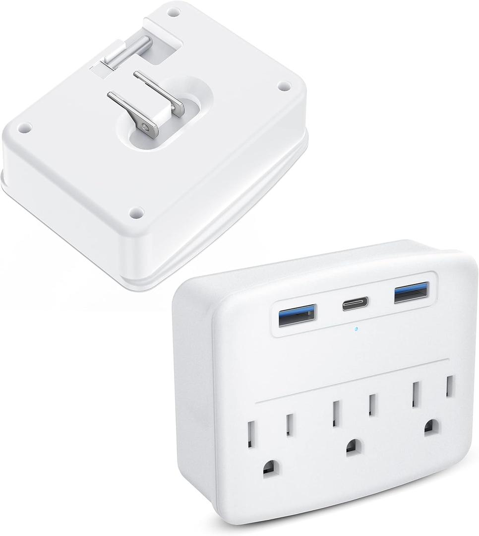 Foldable Cruise Power Strip with 3 Outlets 3 USB Ports, 2 Packs Multi Plug Outlet Expander with USB C, No Surge Protector Cruise Essentials for Cruise Ship, Home, Office, Travel