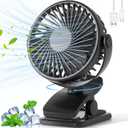 Portable Clip on Fan, 360 Rotate Battery Operated Stroller Fan, 3 Speed Quiet Mini Personal Desk Fan, USB Rechargeable Clooing Fan for Outdoor Camping Golf Cart Stroller Home Office Black