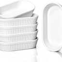 Delling 8 Oz Ramekins - Oval Crme Brulee Ramekins for Baking, Souffle Dishes Oven Safe, Ceramic Dessert Bowls, Set of 6, White