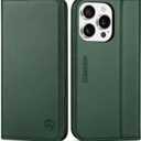 SHIELDON Wallet Case for iPhone 16 Pro 6.3", Genuine Leather Flip Magnetic Closure RFID Blocking Credit Card Slot Kickstand Shockproof TPU Shell Case Compatible with iPhone 16 Pro - Nappa Evergreen