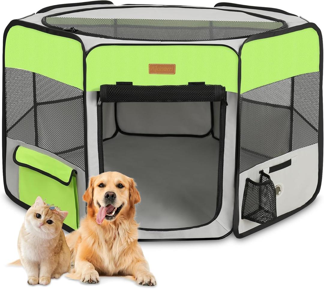 Dog Playpen, Portable Pet Play Pen for Cat, Puppies, Rabbits, Chickens, Foldable Large-Capacity Pet Tent for Indoor/Outdoor Travel Camping Green (Small)