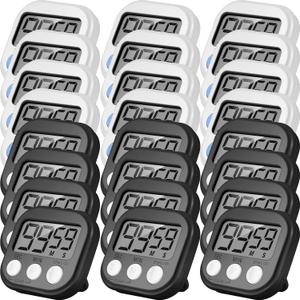 Weewooday 24 Pcs Digital Kitchen Timer Magnetic Timer Bulk On/Off Switch Minute Second Count up Countdown Loud Alarm for Exercise Cook Baking(Black, White)