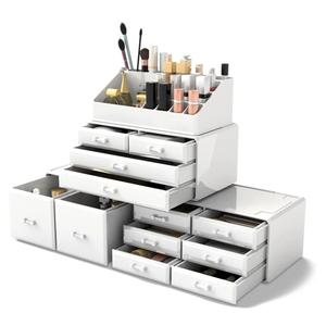 Readaeer Makeup Cosmetic Organizer Storage Drawers Display Boxes Case with 12 Drawers (White)