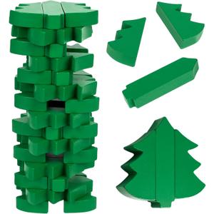 Christmas Wooden Blocks Stacking Game, Green Tree Collapsible Tower Game for Family Game Nights, Parties & Festive Decor, Suitable for Indoor/Outdoor Play