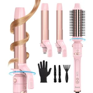 Farery 3-in-1 Interchangeable Automatic Rotating Curling Iron & Thermal Brush Set, 1'' /1.25'' Curling Iron, Automatic Hair Curler with 1.5'' Heating Round Curling Brush, 3 Temps Adjustable 300-410F