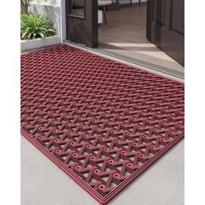 DEXI Front Door Mat Outside Entrance Rubber Floor Doormat, 32x48 Red