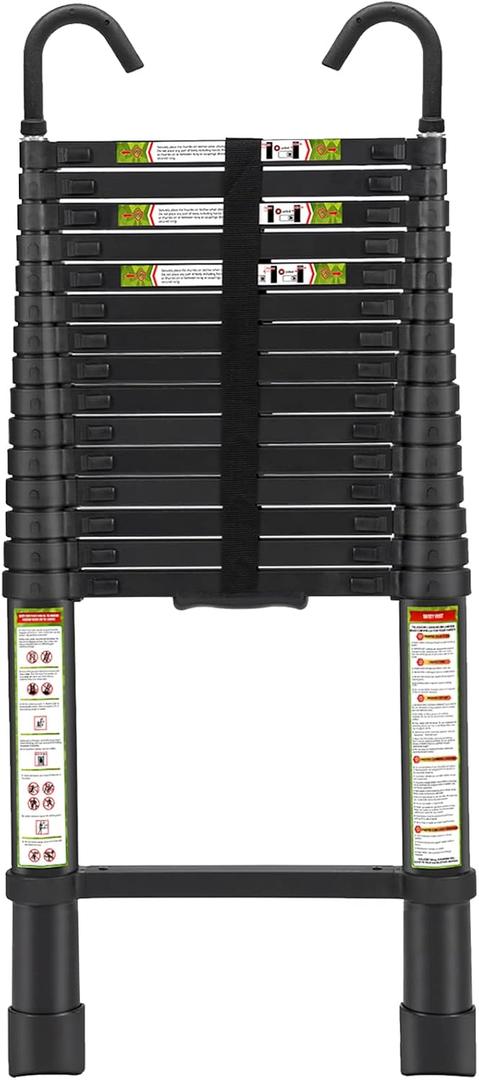 RIKADE Telescopic Ladder, 20.34FT Aluminum Telescoping Ladder with Stable Hook and Non-Slip Feet, Portable Extension Ladder for Household and Outdoor Working, Max Load 330lbs, Black