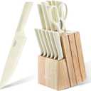 Stainless Steel Knife Set, Knife Block Sets with Built-in Sharpener,15-Piece Block Set with Block and Ergonomic Handles (Beige)