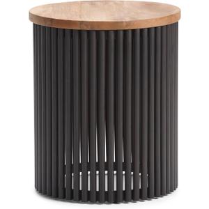 SIMPLIHOME Demy Metal and Wood Accent Table - 18 inch Wide Solid Metal Round End Table in Natural and Black, Industrial Side Table or Coffee Table for Living Room with Compact Design, Assembled | Side Table, Industrial Style, Assembled