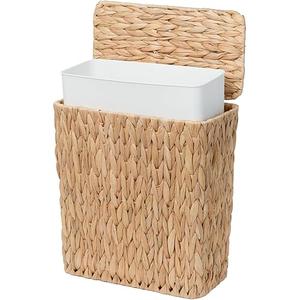 Coeusy 3 Gallon Wicker Trash Can,Small Bathroom Trash Can with Lid,Natural Water Hyacinth Wicker Waste Basket for Bedroom,Toilet,Narrow Garbage Can with Removable Liner