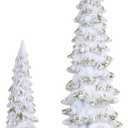 MEETYAMOR Christmas Decorations Indoor, 2 Pcs White Resin Christmas Tree Figurine for Table Decor, Farmhouse Rustic Xmas Decorations for Home, Table, Mantle, Living Room