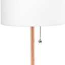 Oslo 19.5" Contemporary Bedside Power Outlet Base Standard Metal Table Desk Lamp in Rose Gold with White Drum Fabric Shade