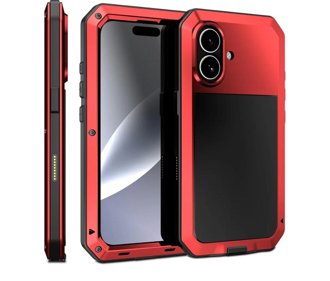 Marrkey Compatiable with iPhone 17 Case,360 Full Body Protective Cover Heavy Duty Shockproof [Tough Armour] Aluminum Alloy Metal Case with Silicone Built-in Screen Protector - Red