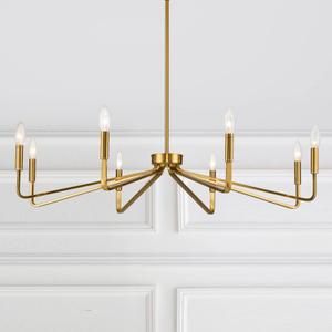 38" Gold Chandeliers for Dining Room, 8-Light Modern Farmhouse Chandelier Light Fixture, Brushed Brass Industrial Candle Lighting Hanging Ceiling for Living Room Bar Kitchen Island Lights