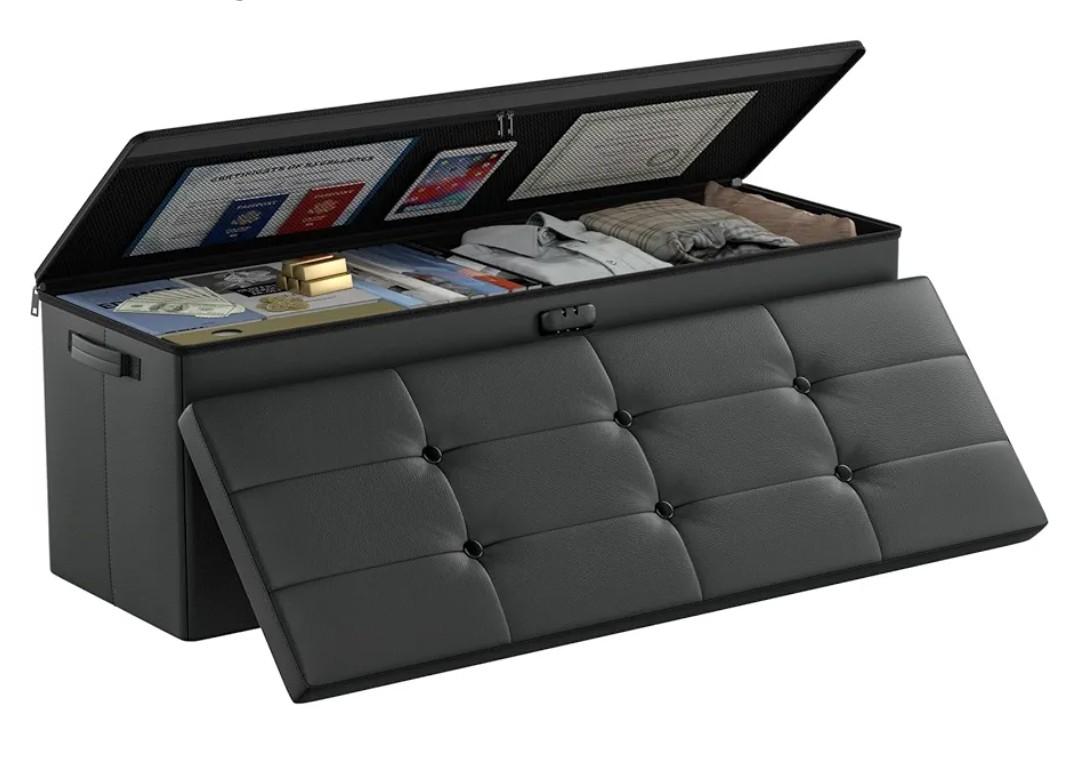 DocSafe Storage Ottoman Bench, Fireproof&Waterproof Folding Bench with Lock (15”x 43”x15”), Leather Storage Chest with Handles&2 Extra Boxes, Ottoman Safe for Bedroom, Living Room, Home Office, Black DocSafe Storage Ottoman Bench, Fireproof&Waterproof Folding Bench with Lock (15”x 43”x15”), Leather Storage Chest with Handles&2 Extra Boxes, Ottoman Safe for Bedroom, Living Room, Home Office, Black