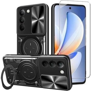 WRTBS Phone Case for Xiaomi Redmi 15 4G Case with Glass Screen Protector, Built Slide Camera Protection Cover,Military Heavy Duty Full Body Protective Phone Case - Black