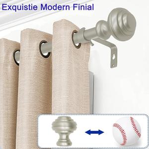 Nickel Curtain Rods for Windows 48-84 inch,3/4 inch Heavy Duty Adjustable Decorative Curtain Rod with Modern Finials,Window Rods for Bedroom, Living Room,Patio and Kitchen