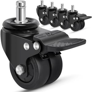 Nefish Office Chair Caster Wheels with Brake, 11mm, 2 Inch Heavy Duty Rubber Office Chair Wheel Replacement, Support 750lbs(Set of 5), Quiet Desk Chair Rollers, Safe for All Floors, Universal Fit