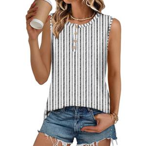 LOMON Tank Top for Women Crew Neck Sleeveless Loose Fit Button Casual Tee Shirts Summer Fashion 2026 Tunic Tops Blouses (M)