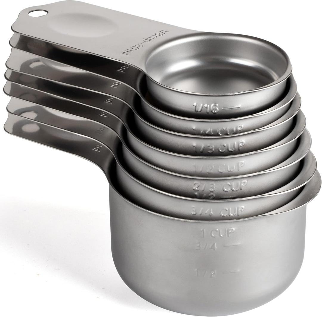 Stainless Steel Measuring Cups Set of 7 Stackable Heavy Duty Measuring Cups for Dry and Liquid Ingredients (Silver)
